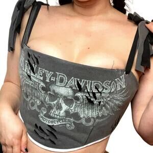 Handmade Moto Upcycled Corset Top Lace-up Punk Motorcycle Goth Gothic Skull